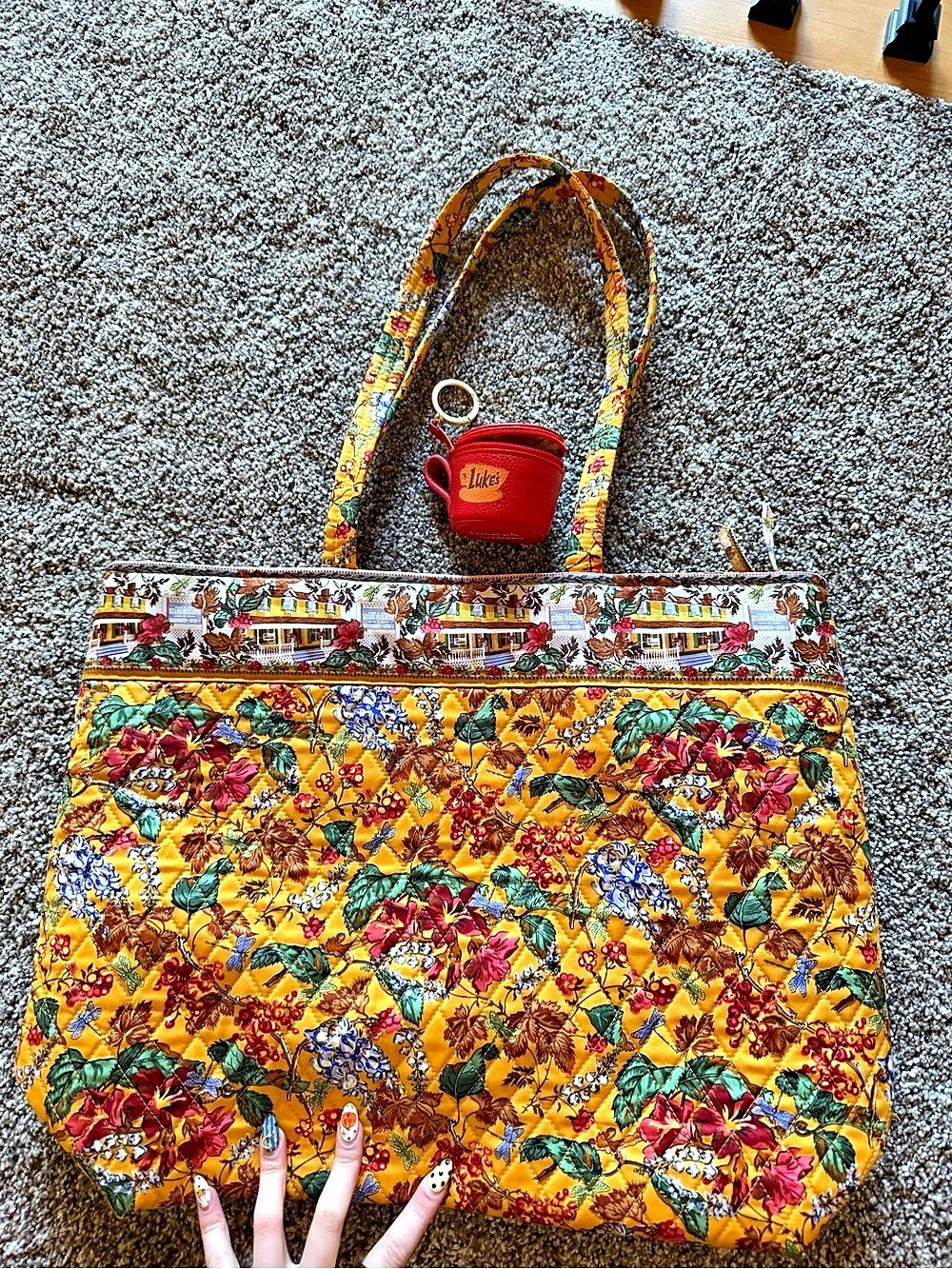 Vera Bradley Gilmore Girls Original Zip Tote Bag Floral Tote Bag in Yellow NWT &
